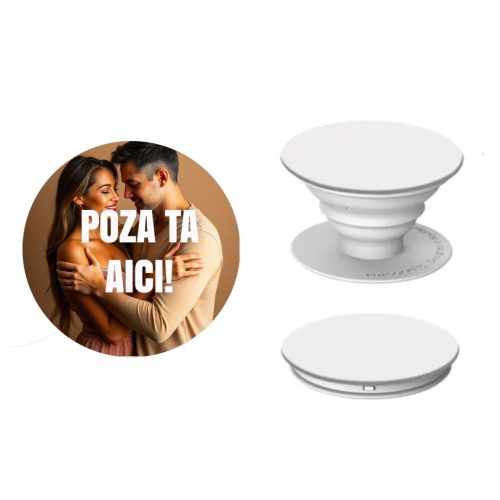 Suport telefon mobil tip popsocket personalizat cu poza ta, alb