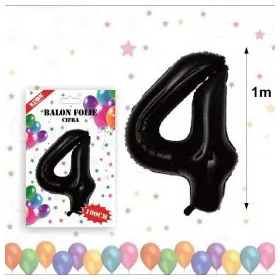 Balon din folie metalizata, 100 cm, negru, cifra 4
