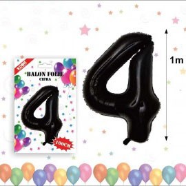Balon din folie metalizata, 100 cm, negru, cifra 4