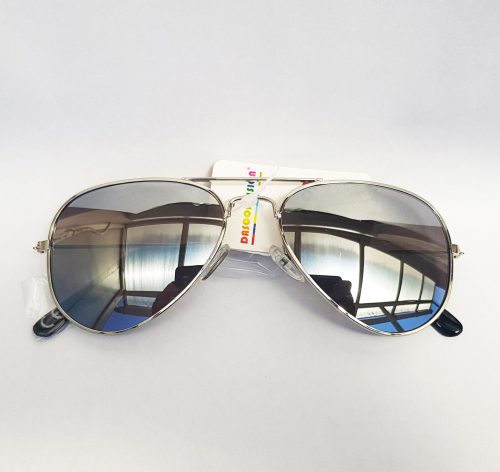 Ochelari de soare unisex, model aviator, UV400, lentile negre/argintii, efect oglinda, rama argintie, Small Size