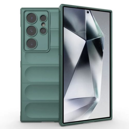 Husa Samsung Galaxy S24 Ultra, Wave Silicone, protectie camera, catifea in interior, deep green