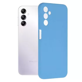   Husa Samsung Galaxy A15, Luxury Silicone, protectie camera, catifea in interior, albastru deschis