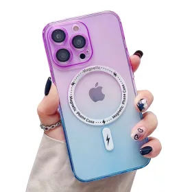   Husa Apple iPhone 14 Plus, Magsafe Gradient TPU, geam protectie camere, albastru/mov