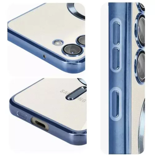 Husa Samsung Galaxy A35 5G, Electroplating Magsafe TPU, protectie camera, margini albastre