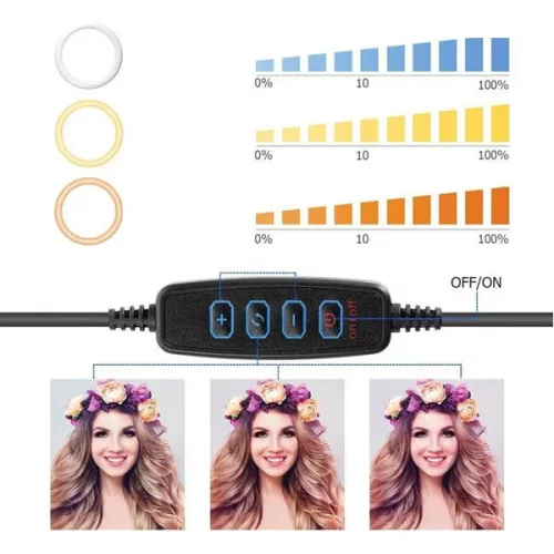 Lampa circulara Ring Light, 48 de LED-uri, 3 moduri iluminare, trepied