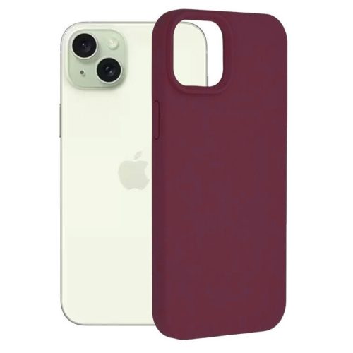 Husa Apple iPhone 15, Luxury Silicone, catifea in interior, burgundy