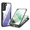 Husa Samsung Galaxy S21 FE, Luxury 360° (fata + spate), protectie camere, negru cu spate transparent
