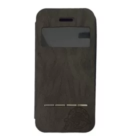   Husă protectie Apple Iphone 5/5S/SE, Tiger Case, tip carte, fereastra notificari, maro inchis