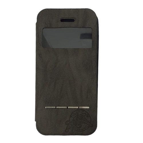 Husă protectie Apple Iphone 5/5S/SE, Tiger Case, tip carte, fereastra notificari, maro inchis