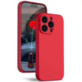   Husa Apple iPhone 14 Pro Max, Luxury Silicone, catifea in interior, protectie camere, rosie