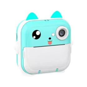   Aparat foto, camera video Full HD pentru copii, imprimanta termica incorporata, turcoaz