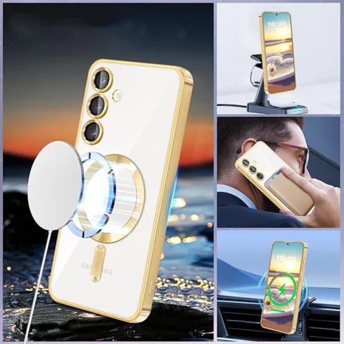 Husa Samsung Galaxy A17, Electroplating Magsafe TPU, protectie camera, aurie
