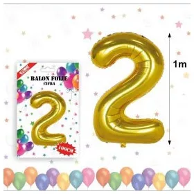 Balon din folie metalizata, 100 cm, auriu, cifra 2
