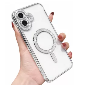   Husa Apple iPhone 16, Electroplating Bling Magsafe, protectie camera, margini argintii