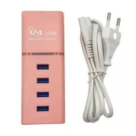   Incarcator casa U4, 4 porturi USB 5V - 2.4A, cablu prelungitor 1 metru, roz