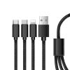 Cablu de incarcare cu 3 capete (Lightning, Type-C, MicroUSB), 1.2 metri, 2A, capete metalice, cablu impletit, negru