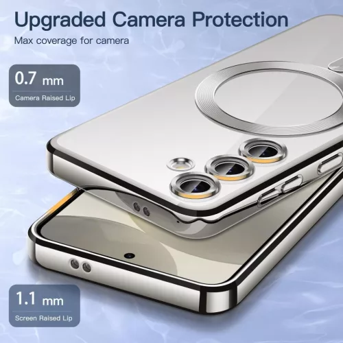 Husa Samsung Galaxy S23, Electroplating Magsafe TPU, protectie camera, margini argintii