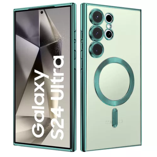 Husa Samsung Galaxy S22 Ultra, Electroplating Magsafe TPU, protectie camera, margini verzi