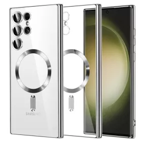   Husa Samsung Galaxy S22 Ultra, Electroplating Magsafe TPU, protectie camera, margini argintii