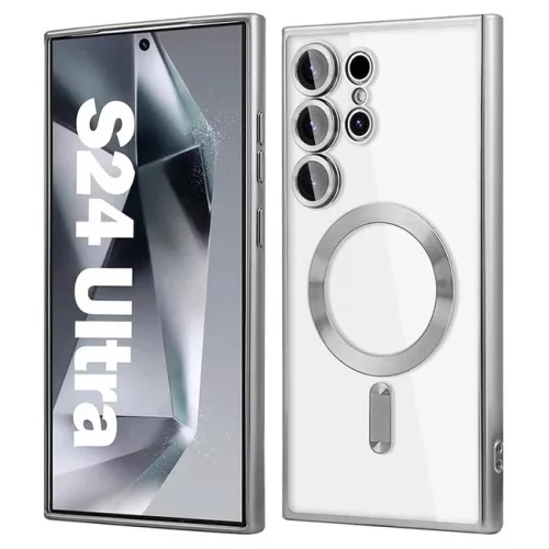 Husa Samsung Galaxy S22 Ultra, Electroplating Magsafe TPU, protectie camera, margini argintii