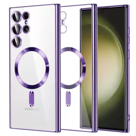   Husa Samsung Galaxy S24 Ultra, Electroplating Magsafe TPU, protectie camera, margini mov