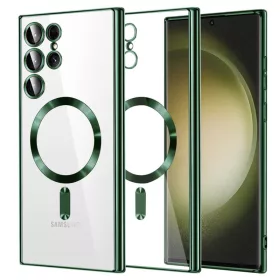   Husa Samsung Galaxy S24 Ultra, Electroplating Magsafe TPU, protectie camera, margini verzi
