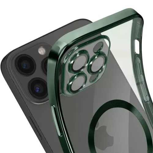 Husa Apple iPhone 15, Magsafe Electroplating TPU, protectie camera, margini verzi