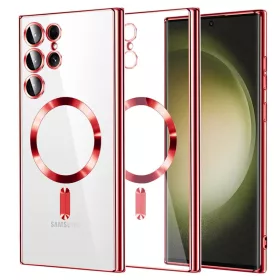   Husa Samsung Galaxy S24 Ultra, Electroplating Magsafe TPU, protectie camera, margini rosii