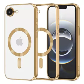   Husa Apple iPhone 16e, Magsafe Electroplating TPU, protectie camera, margini aurii