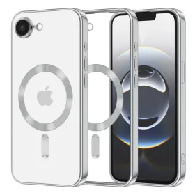   Husa Apple iPhone 16e, Magsafe Electroplating TPU, protectie camera, margini argintii
