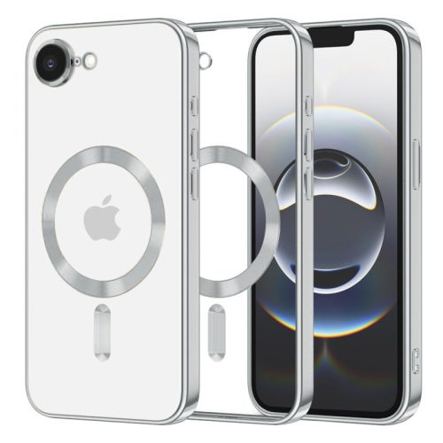 Husa Apple iPhone 16e, Magsafe Electroplating TPU, protectie camera, margini argintii