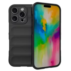   Husa Apple iPhone 15 Pro Max, Wave Silicone, protectie camera, catifea in interior, night black