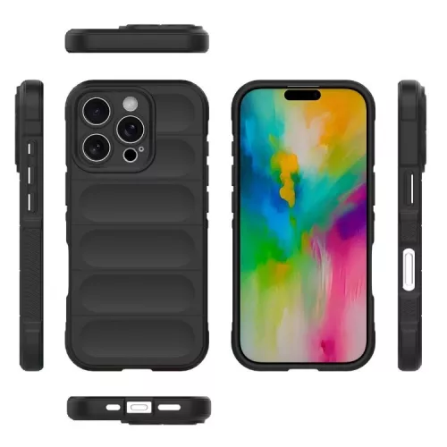 Husa Apple iPhone 15 Pro Max, Wave Silicone, protectie camera, catifea in interior, night black