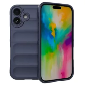   Husa Apple iPhone 16 Plus, Wave Silicone, protectie camera, catifea in interior, navy blue