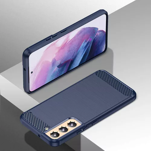 Husa protectie Samsung Galaxy S23, Carbon Stripe, TPU flexibil 2 mm, albastra