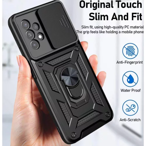 Husa Samsung Galaxy A55, Camshield Armor, inel sustinere, protectie camera, neagra