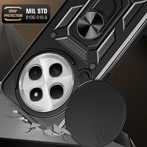 Husa Xiaomi Redmi 14C, Camshield Armor, inel sustinere, protectie camera, neagra