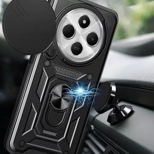 Husa Xiaomi Redmi 14C, Camshield Armor, inel sustinere, protectie camera, argintie