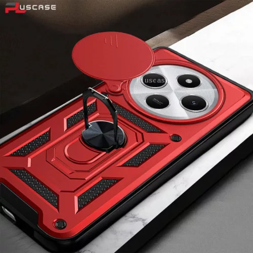 Husa Xiaomi Redmi 14C, Camshield Armor, inel sustinere, protectie camera, rosie