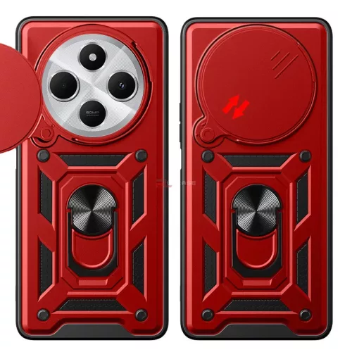 Husa Xiaomi Redmi 14C, Camshield Armor, inel sustinere, protectie camera, rosie