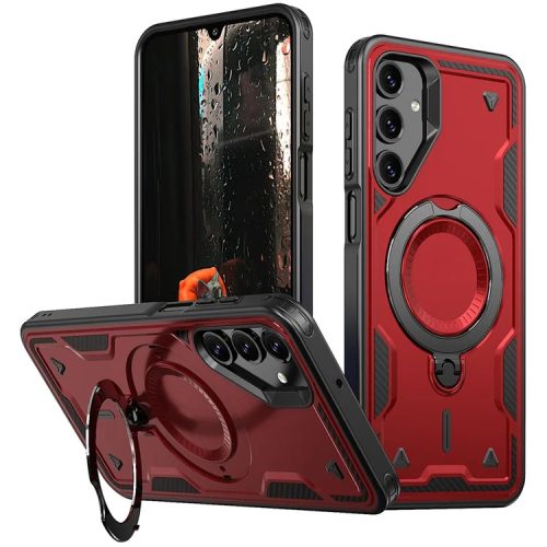 Husa Samsung Galaxy A16, Hybrid Armor MagRing, inel rotativ, rosie
