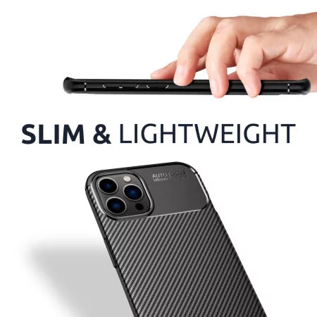 Husa Carbon Fiber pentru Apple iPhone 12 Pro Max, aspect carbon, neagra