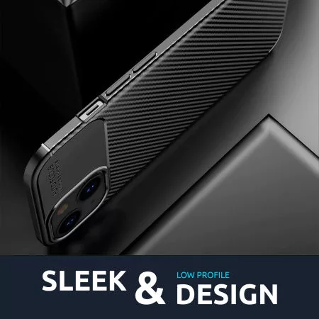 Husa Carbon Fiber pentru Apple iPhone 13, aspect carbon, neagra