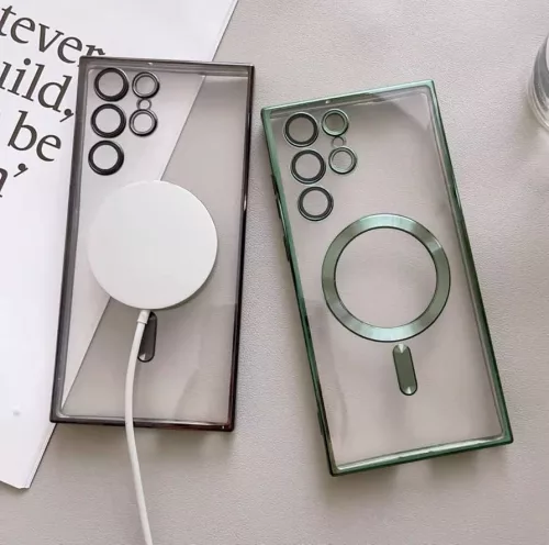 Husa Samsung Galaxy S25 Ultra, Electroplating Magsafe TPU, protectie camera, margini verzi