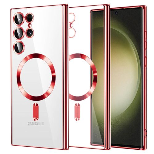 Husa Samsung Galaxy S25 Ultra, Electroplating Magsafe TPU, protectie camera, margini rosii