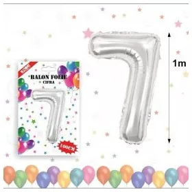 Balon din folie metalizata, 100 cm, argintiu, cifra 7