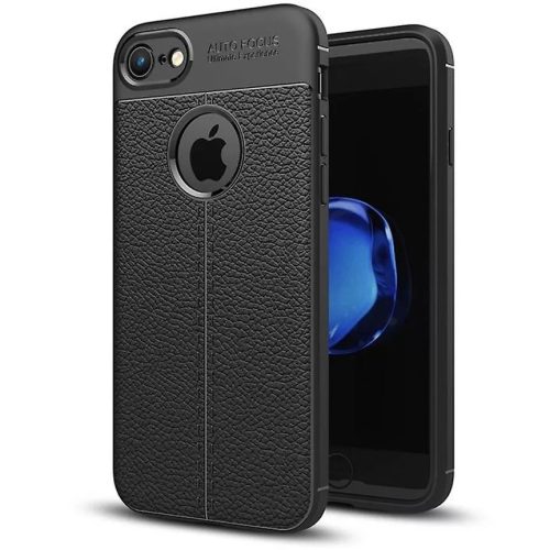Husa de protectie Apple iPhone 7/8/SE2, model Litchi, silicon moale, negru