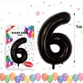Balon din folie metalizata, 100 cm, negru, cifra 6