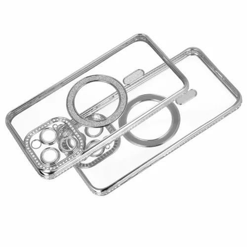 Husa Apple iPhone 17, Electroplating Bling Magsafe, protectie camera, argintie