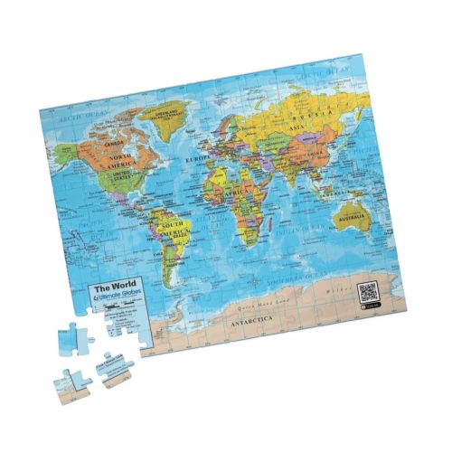 Puzzle 120 piese, 20 x 29 cm, carton alb perlat, harta lumii
